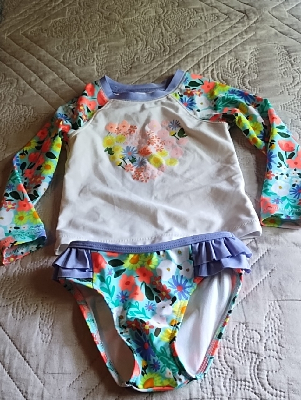 Kids Floral Rash Guard Set - Lavender Accents 3T EUC.